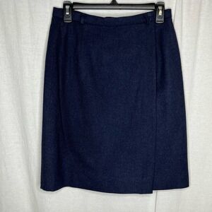 Pendleton VINTAGE Navy Blue Pencil Knee Length Wool Skirt Size 8 Crossover Front